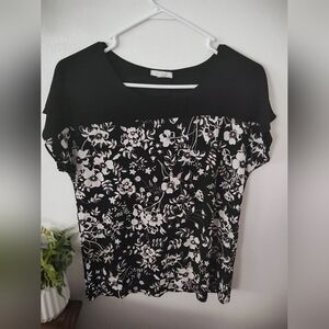 Elegant Black and White Floral Blouse
